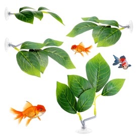 Hpmjz 4 pcs Fish Leaf Pad Betta Leaf Hammocks Aquarium Decor Simulating Fish Tank Accessories with Suction Cup for Plastic Plants Natural Habitat Playing Spawn Breed Rest Bed