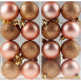 Set Of 16 Rose Gold Christmas Tree Baubles Decorations