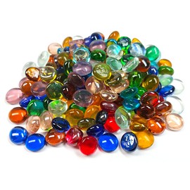 Meschett 50PCS Mini Glass Gems,Mixed Colour Mancala Stones Flat Bottom Marble Beads for Home Decorative Art Craft Vase Filler(0.5"~0.7")