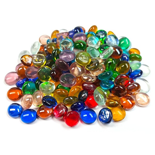 Meschett 50PCS Mini Glass Gems,Mixed Colour Mancala Stones Flat Bottom