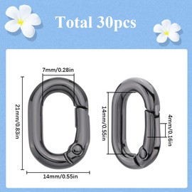 SUNNYCLUE 1 Box 30Pcs Black Oval Key Rings Spring Round Carabiners Rings Small Alloy Trigger Snap Hook Buckle Clips Clasps Purse Gate Round O Ring for jewellery Making Keyring Bag Purse Diy Craft Supp