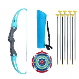 MCFANSHOU Kids Bow and Arrow Set Age 4-6 | Outdoor Toy with 8 Safety Arrows|Blue Orange Archery Gift for Boys Girls Birthday Party (Blue)