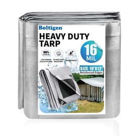 Boltigen 10x12Ft Heavy Duty Tarp, 16Mil Large Plastic Tarp with Grommets and Reinforced Edges, Outdoor Waterproof Insulated Tarp for Roof, Camping, Car, Patio (10x12 Ft-16Mil)