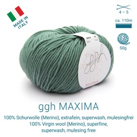 ggh Maxima Box - 6 x 50 g (Total 300 g) Merino Wool Extra Fine and Machine Washable - Needle Size 4-5 Colour 065 - Beryl Green