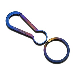 TIKING Titanium TC4 Ti Snaplock Quickdraw Buckle Carabiner Clip Outdoor Tool Quick Release Keychain Keyring (Blue, L(60mm)+32mm Keyring)