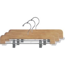 The Great American Hanger Company Deluxe Wooden Bottom Hanger w/Clips, Natural Finish with Chrome Hardware, Box of 100