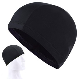 Swimming Cap, Swimming Cap, High Elasticity, Simple, Fashionable, No Pinching, Breathable, Single String, Nylon, Solid Color, Unisex (Black)
