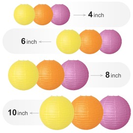 Suomiya Pack of 12 Paper Lanterns Yellow Orange Purple White Round Paper Lantern Paper Lantern for Lampshade Decoration, Wedding Decorations, Birthday Party, Garden Party Decoratio