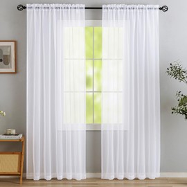 White Sheer Curtains 72 inches Long 2 Panles for Living Room, Light Filtering Rod Pocket Super Soft and Breathable Window Sheer Curtain Panels for Bedroom, Kitchen, Patio, (White, 52" W x 72" L)