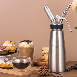 Sivaphe 500ML Whipped Cream Dispenser Stainless Steel, 1-Pint Dessert Cream Whipper with Brush & Decorating Nozzles Homemade Gourmet（Chargers Not Included)