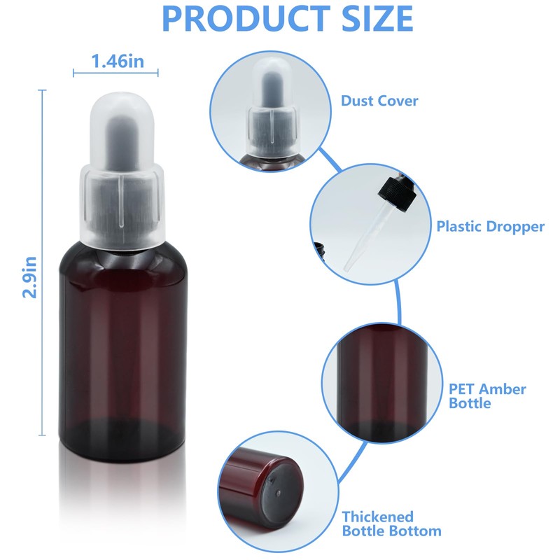 AskBed 4 Pack 2 Oz (50ml) Amber Plastic Essential Dropper