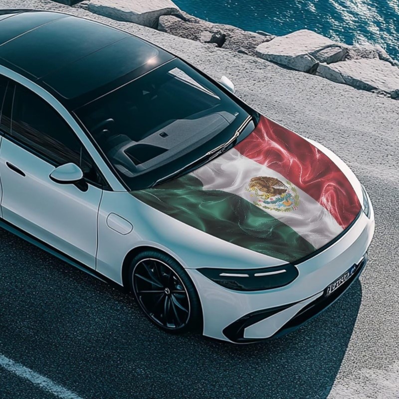 Mumeson Mexico Flag Car Hood Cover Stretch Polyester Protector with