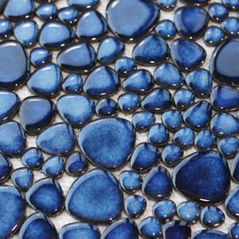 Elephantile Cobalt Blue Pebble Tiles for Shower Floor Bathroom Floor Wall Mosaic Tile [Set of 5 Sheets]