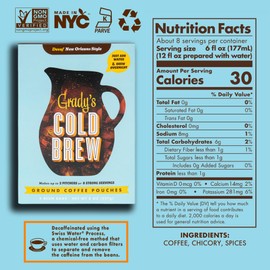 GRADY’S COLD BREW, New Orleans Style - DECAF, 100% Arabica Ground Coffee & Chicory Pouches, ONE Bundle of 4 Easy-to-Brew Bean Bags, Makes 12 drinks