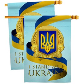 We Stand with Ukraine House Flags 2 pcs Pack Support Cause For Ukrainian Small Decorative Gift Yard Banner Double-Sided Made In USA 28 X 40
