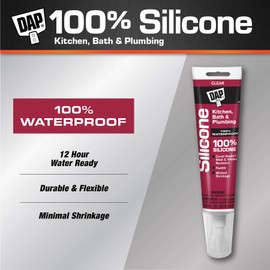 DAP 100% Silicone Rubber Kitchen, Bath & Plumbing Bath Sealant, Clear, 2.8 Oz (7079800751)
