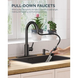 FORIOUS Kitchen Faucets with Soap Dispenser, Kitchen Faucets with Pull Down Sprayer, Commercial Stainless Steel Kitchen Sink Faucet, High Arc Single Hole Faucets for Kitchen Sink RV, Oil Rubbed Bronze