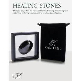KALIFANO Shungite Palm Stone with Healing & Calming Effects - AAA+ High Energy Piedra de Shungita Reiki Worry Crystal Used for EMF Protection and Rejuvenation (Information Card Included)