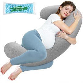 SweetSlubr Pregnancy Pillows for Sleeping, C-Shaped Maternity Pillow for Pregnant Women, Memory Foam Body Pillow with Removable Cover, Adjustable Support for Back, Legs, Belly, Neck, 53.2’’ x 9.8’’
