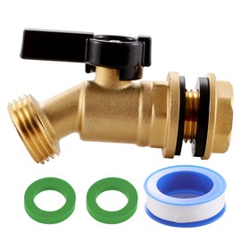 Brass Water Container Rain Barrel Spigot/Faucets， Lead-Free Compliant Spigot 3/4 Inch O.D. Inlet to 3/4" GHT Male Thread Outlet with Quarter Turn Spigot Include Bulkhead Fitting and Washers