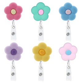 6Pcs Cute Flower Badge Holders, Colorful ID Badge Reel with 24 inch Retractable Clip for Nurse CNA Doctor