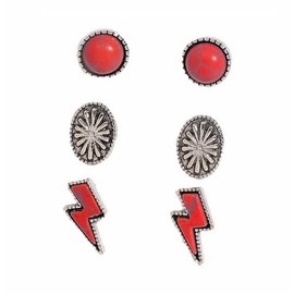 Western Earrings Boho Turquoise Oval Drop Dangle Earrings for Women Beaded Western Flower Teardrop Earrings Vintage Ethnic Alloy Pendant Jewelry Gift-Lightning set red