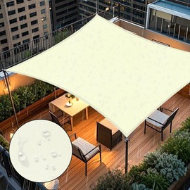 Artpuch Waterproof Sun Shade Sail, 10'x10' Cream Rectangular, UV Resistant Rain Canopy, Curved Edges Shade Cloth for Outdoor Patio, Deck, Yard (Customizable)