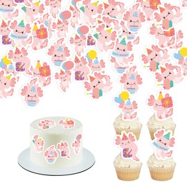 72Pcs Edible Axolotl Cupcake Toppers Boys Girls Birthday Decorations Picks Reptile Animals Axolotl Party Supplies