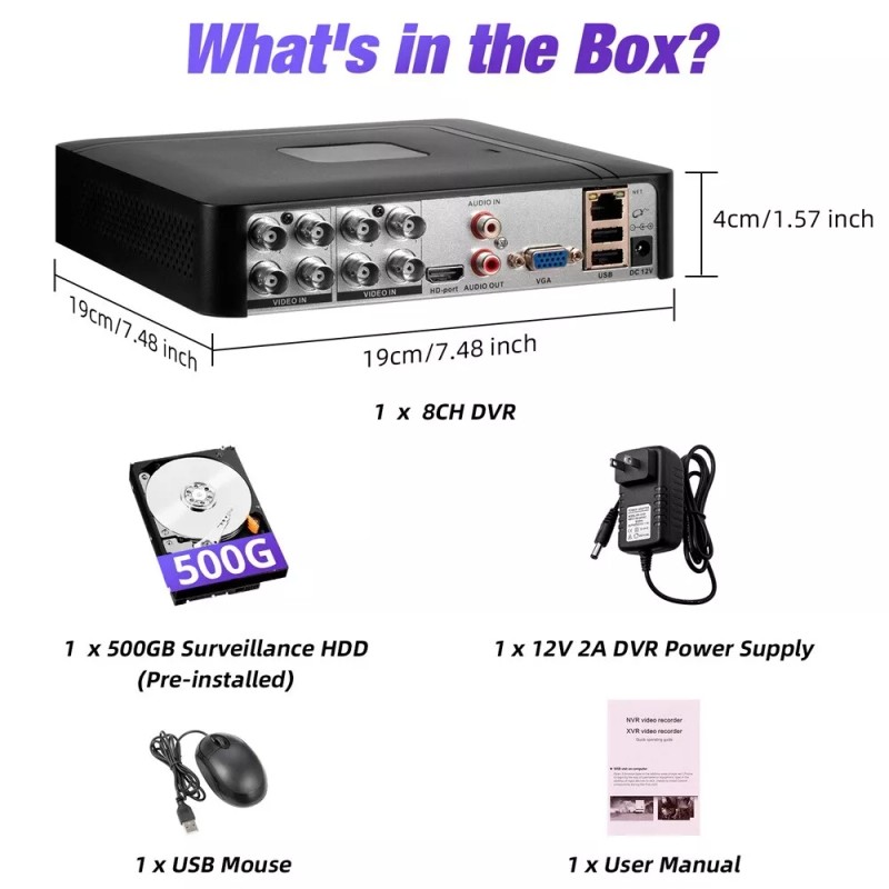 KERUI 8 Channel Security DVR Recorder With 500G HDD Home