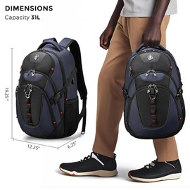 Swissdigital Design Travel Backpack for Men with Apple Find My, Laptop Backpack with USB Charging Port, RFID Protection, Add-A-Bag System - Travel Backpack for Men
