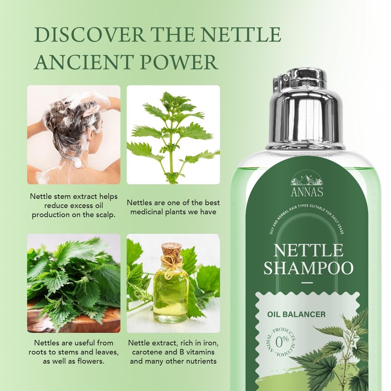 ANNAS Nettle Shampoo - Organic Formula,Helps Regulate Sebum Production, Reduce