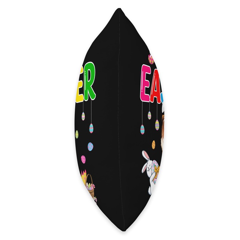 Happy Easter Bunny Sheltie Inside Chocolate Egg Basket Throw Pillow