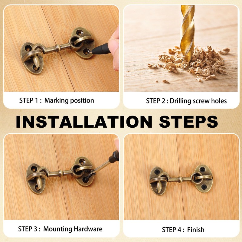 Otoolling 2 Pieces 2.75 Inch Brass Hook and Eye Latch