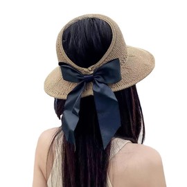 Womens Sun Visor Hat Ladies Wide Brim Sun UV Protection Hat Bowknot Beach Sun Hat UPF 50+ Summer Topless Sun Cap Foldable Roll Up Elegant Bucket Hat for Hiking Gardening Camping Fishing Travel