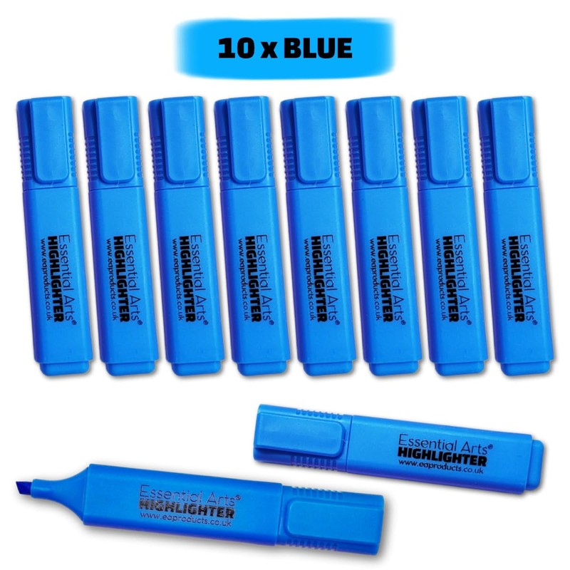 Essential Arts Square Blue Highlighter Pen Pack of 10 |