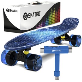 Skatro Mini Cruiser Skateboard. 22x6inch Retro Style Plastic Board Comes Complete
