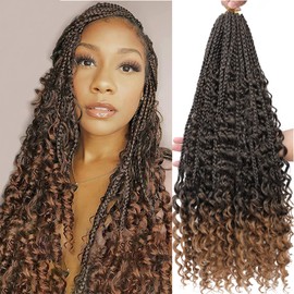 CFMY 8 Packs Crochet Braids Hair Curly 18 Inch Goddess Box Braids Crochet Hair Bohemian Hippie Braids Extensions with Curly Ends Synthetic Hair Extension for Braids (1B/30)