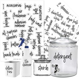 167 Laundry Room Labels for Containers, Prefdo Waterproof Black Script Preprinted on Clear Stickers for Linen Closet Home Organization(Black)