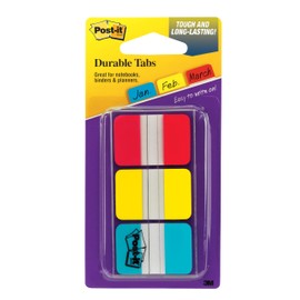 Post-it Tabs, 1 inch Solid, Red, Yellow, Blue, 12 Tabs/Color, 36 Tabs/On-The-Go Dispenser (686-RYBT)