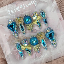 [Premium] Emerald Crush Handmade Nail Tips - Oval M / [프리미엄] 에메랄드 크러쉬 수제네일팁 - 오벌M