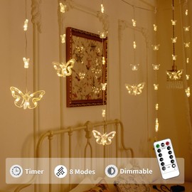 YOLIGHT Butterfly Curtain Lights for Bedroom 9.8ft LED Twinkle Fairy Light with Remote Timer Cute String Lights Wall Décor for Kids Girls Room Bed Canopy Wedding Easter Decoration (Warm White)