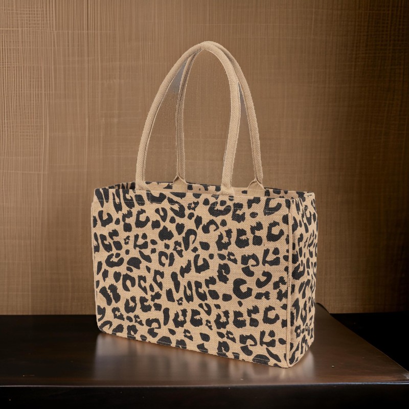 KAF Home Jute Market Tote Bag, Leopard Print, Durable Handle,