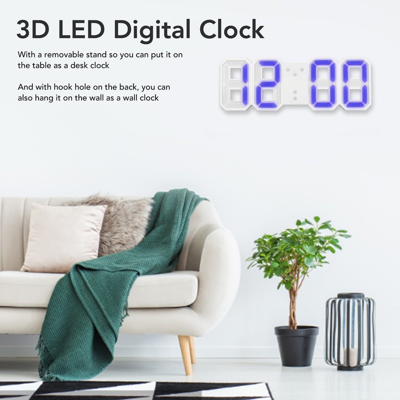 3D LED Digital Clock Dimmable Snooze Time Memory 12/24 Date