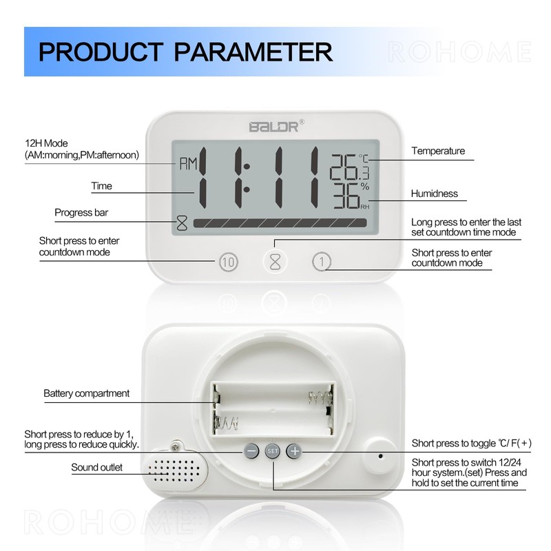 Waterproof Bathroom Wall Hanging Clock and Timer, Large Digital Shower