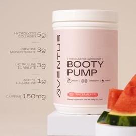 Booty Pump - Polvo de Preentrenamiento | Colágeno, Creatina, Cafeína y Más, 30 Porciones ( Blue Bolt), Aventus, NUTRITIONAL_SUPPLEMENT, Blue Bolt, Pol