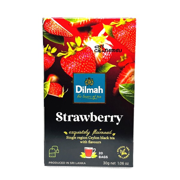 Dilmah Té negro de Ceilán con sabor a fresa – 20 bolsas de té – Sri Lanka Ceilán Dilmah té de fresa té real