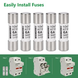 Wengart AC Cylinder Fuse Insert RT18-32 (RO15), Pack of 10, 10 x 38 mm, AC500 V, 120 kA, 6 A Strong Switching Capacity, Can Reliably Protect the Circuit