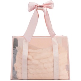 KUAK Beach Bags for Women, Pink Large Beach Tote with Bow Iridescent Clear Waterproof Sandproof Tip-Proof Foldable with Inner Zipper Pocket for Swim Pool Beach Essentials