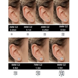Tornito 7 Pairs 20G Stainless Steel Stud Earrings Round Cubic Zirconia Barbell Earring Set For Men Women 2MM-8MM Rose Gold Tone (E:7 Pairs,Flat Backs&Black Tone)