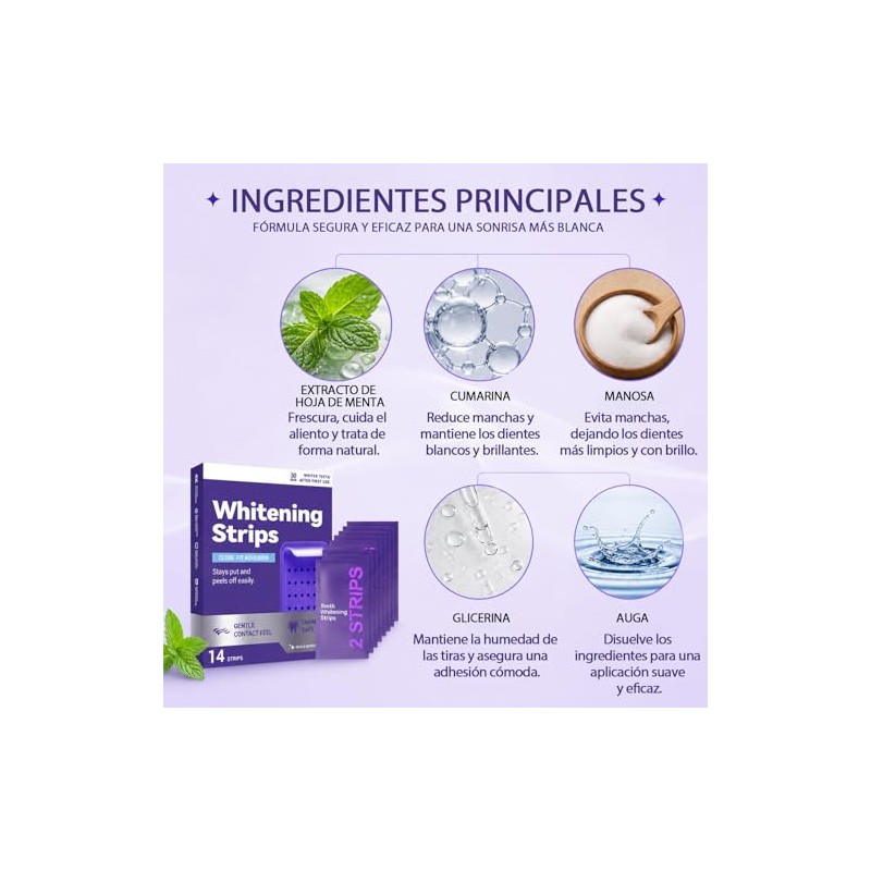 3Pcs Purple Teeth Whitening Strips,Tiras Blanqueadoras de Dientes,Blanqueador Dental para